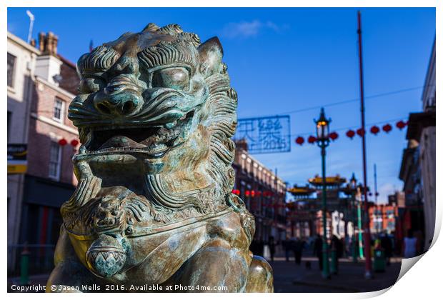 Lion statue at Liverpool's Chinatown Print by Jason Wells