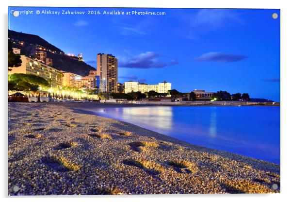 Monaco beach shortly after sunset Acrylic by Aleksey Zaharinov