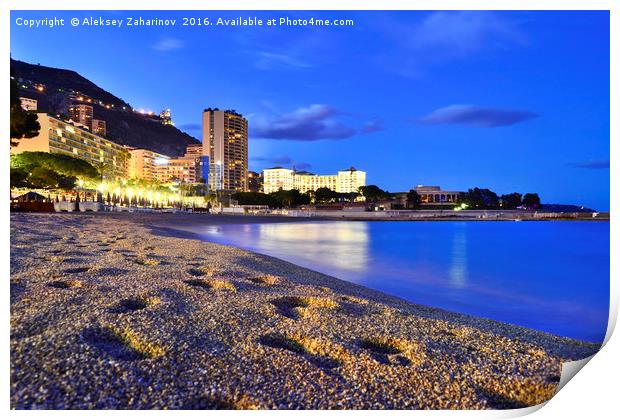 Monaco beach shortly after sunset Print by Aleksey Zaharinov
