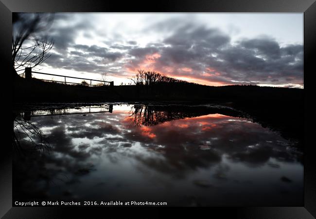 Fiery Sunset Reflection & Floods After Storm Imoge Framed Print by Mark Purches