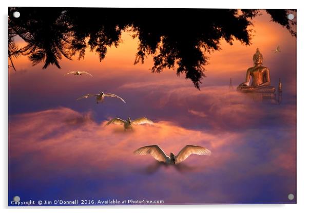 Abstract Swans landing in the clouds Acrylic by Jim O'Donnell