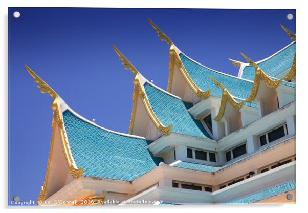 The roof of Wat Pa Phu kon  Acrylic by Jim O'Donnell