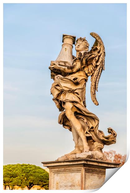 Rome Angel Statue on Bridge Print by Antony McAulay