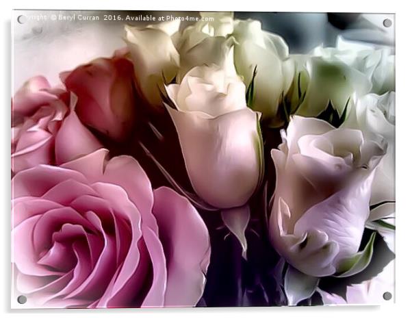 Enchanting English Rose Bouquet Acrylic by Beryl Curran