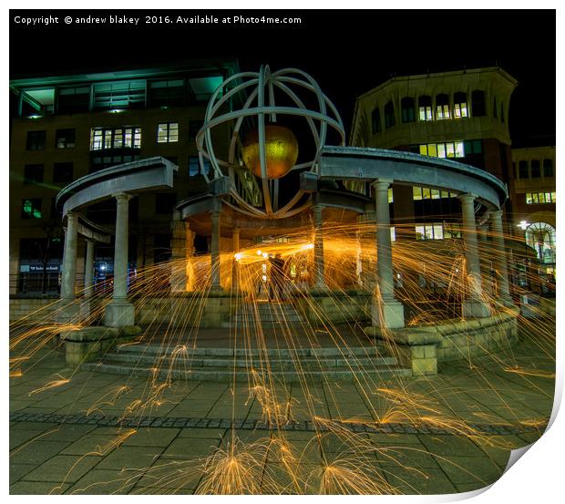 Wire wool Spinning on Newcastle Quayside Print by andrew blakey