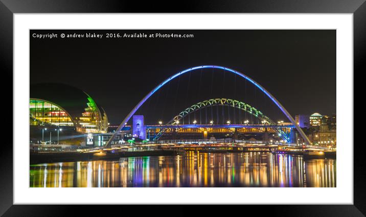 The Enchanting Nighttime Beauty of Tyne Bridges an Framed Mounted Print by andrew blakey