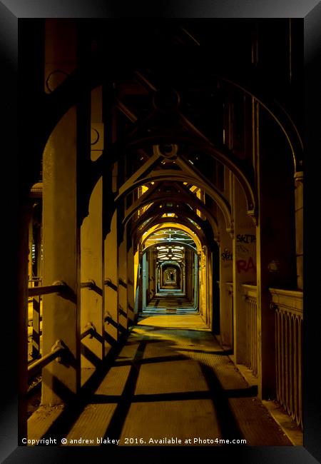 Majestic Nighttime Stroll on the High Level Bridge Framed Print by andrew blakey