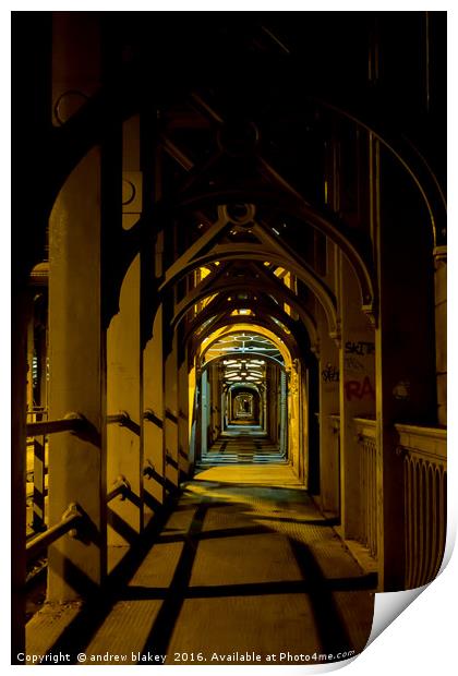 Majestic Nighttime Stroll on the High Level Bridge Print by andrew blakey