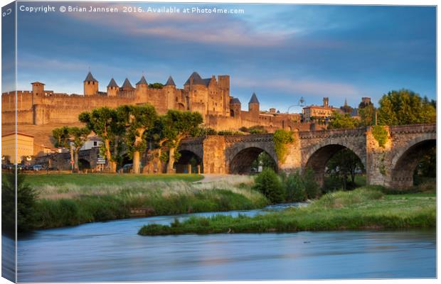 Setting sunlight over town of Carcassonne Canvas Print by Brian Jannsen