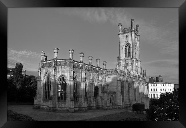 LIVERPOOL BOMBED OUT CHURCH BLACK AND WHITE Framed Print by John Hickey-Fry
