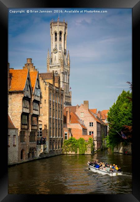 Bruges Canal Boat Framed Print by Brian Jannsen