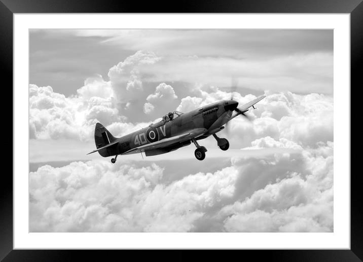 Spitfire 4DV - Mono Framed Mounted Print by J Biggadike