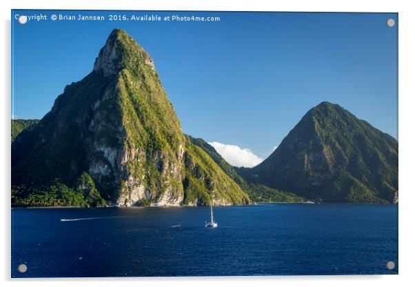St Lucia Pitons Acrylic by Brian Jannsen