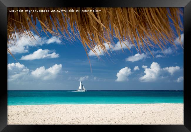 Sailboat off Eagle Beach - Aruba Framed Print by Brian Jannsen