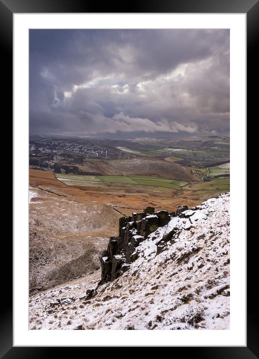 WInter on the hills above Glossop Framed Mounted Print by Andrew Kearton