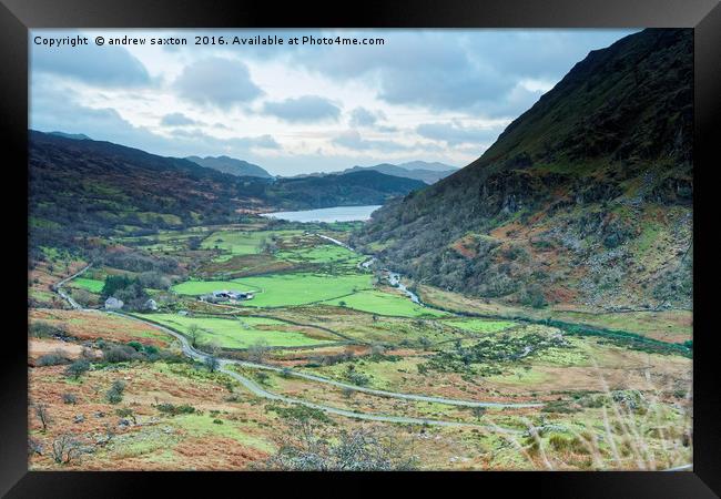 IN TO THE VALLEY  Framed Print by andrew saxton