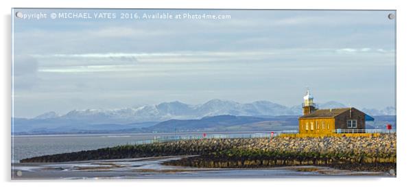 Majestic Lighthouse on Morecambes Stone Jetty Acrylic by MICHAEL YATES