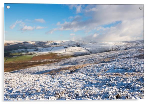 Snowy moors above Derbyshire level Acrylic by Andrew Kearton