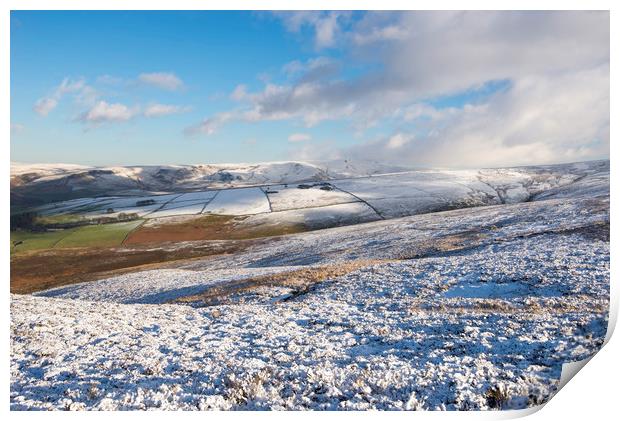 Snowy moors above Derbyshire level Print by Andrew Kearton