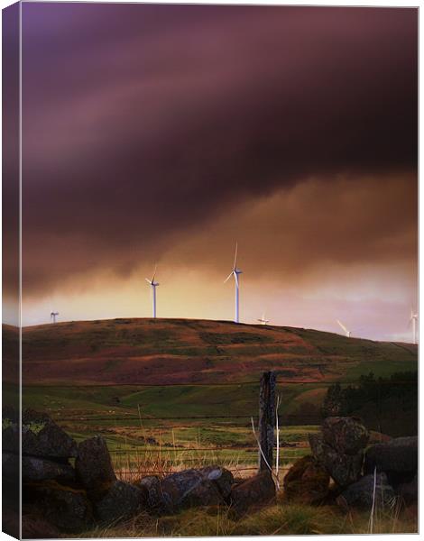 Storm Clouds Over Wind Farm. Canvas Print by Aj’s Images