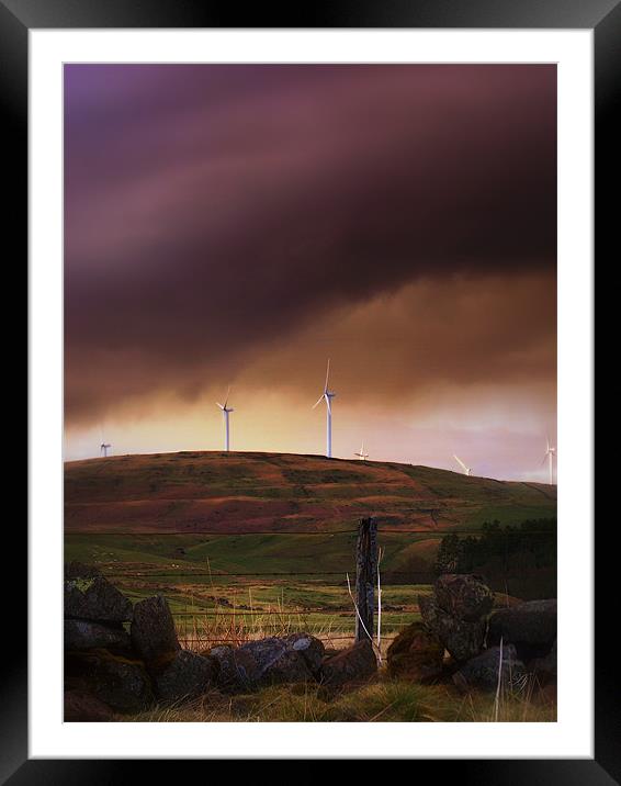Storm Clouds Over Wind Farm. Framed Mounted Print by Aj’s Images