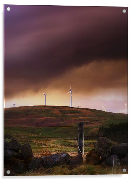 Storm Clouds Over Wind Farm. Acrylic by Aj’s Images