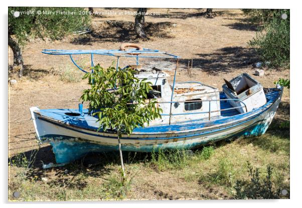 Abandoned Greek Fishing Boat Acrylic by Mary Fletcher
