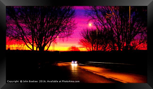 Sunrise on the way to work one morning Framed Print by John Boekee