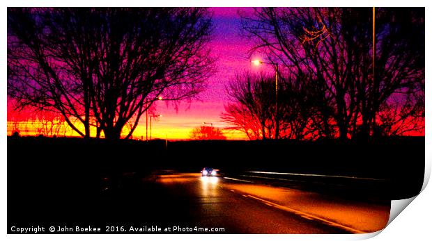 Sunrise on the way to work one morning Print by John Boekee