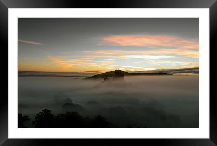 Corfe castle in the mist  Framed Mounted Print by Shaun Jacobs