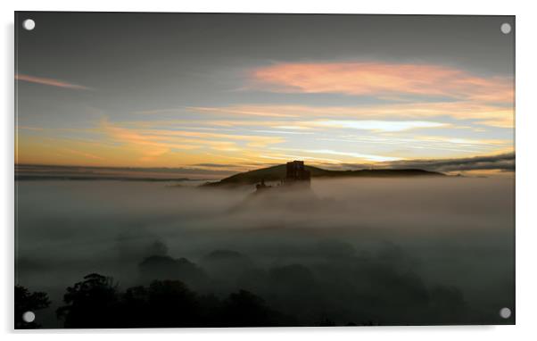 Corfe castle in the mist  Acrylic by Shaun Jacobs