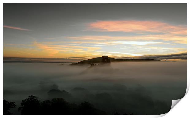 Corfe castle in the mist  Print by Shaun Jacobs