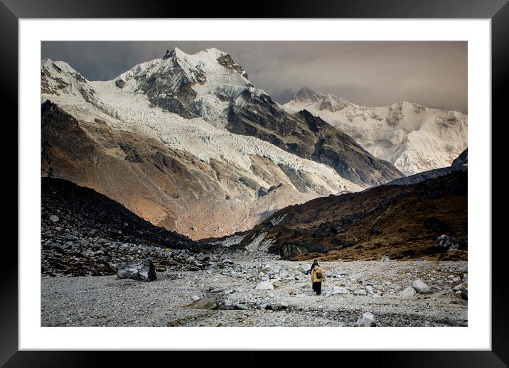 Hikers and Kanchenjunga Framed Mounted Print by Brent Olson