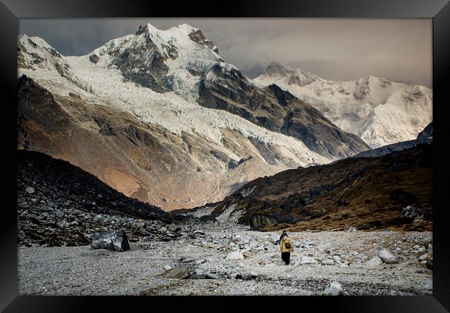 Hikers and Kanchenjunga Framed Print by Brent Olson