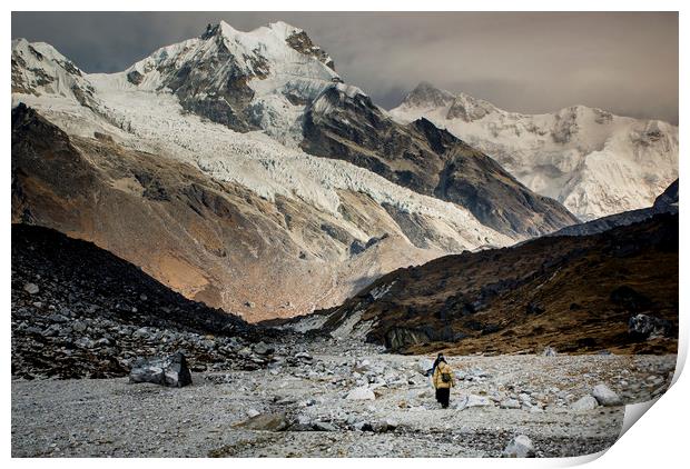 Hikers and Kanchenjunga Print by Brent Olson