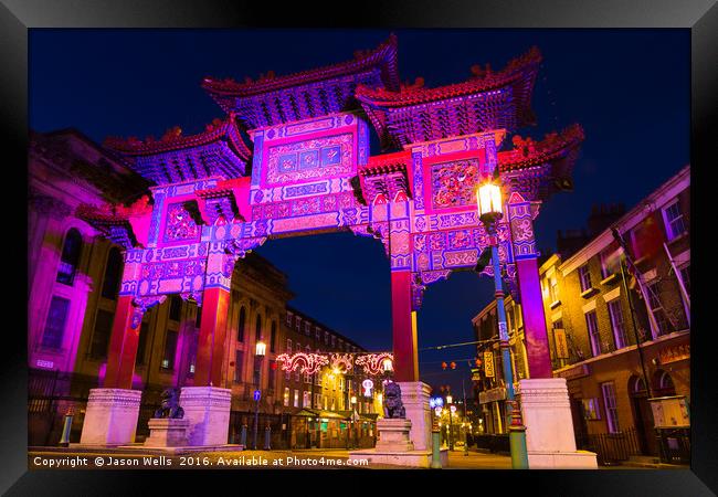 Chinese Archway lit up Framed Print by Jason Wells