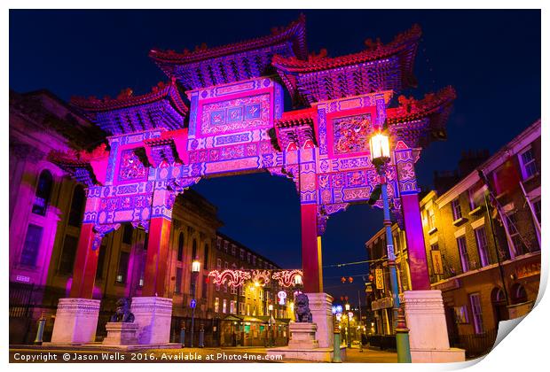 Chinese Archway lit up Print by Jason Wells