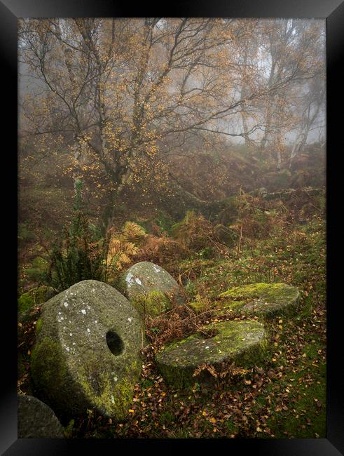 Millstones in the autumn woods Framed Print by Andrew Kearton