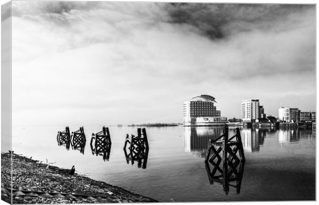  Fog In The Bay 2 mono Canvas Print by Steve Purnell