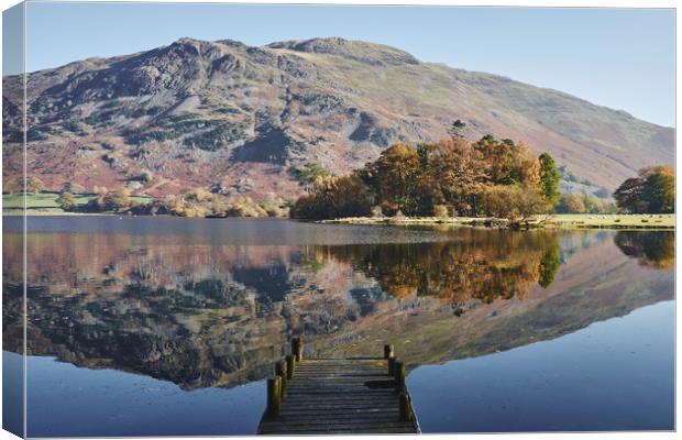 Jetty and autumnal colour. Ullswater, Cumbria, UK. Canvas Print by Liam Grant