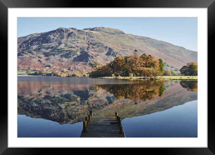 Jetty and autumnal colour. Ullswater, Cumbria, UK. Framed Mounted Print by Liam Grant