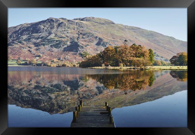 Jetty and autumnal colour. Ullswater, Cumbria, UK. Framed Print by Liam Grant