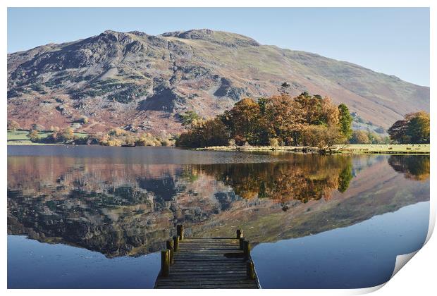Jetty and autumnal colour. Ullswater, Cumbria, UK. Print by Liam Grant
