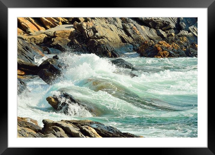 "Waves Against Rocks" Framed Mounted Print by Jerome Cosyn
