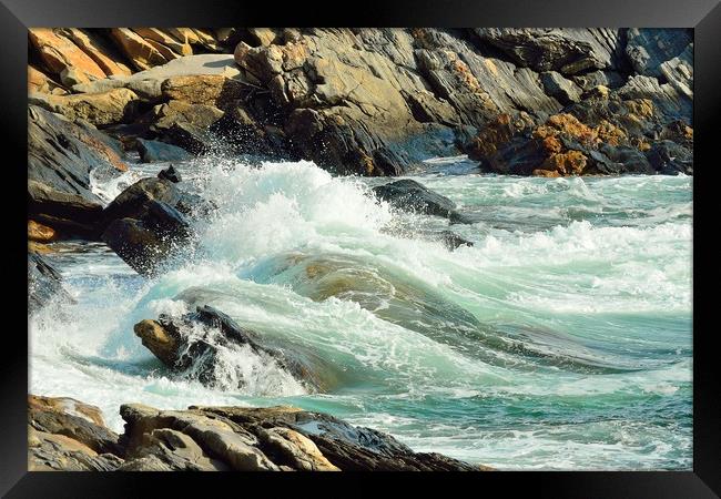"Waves Against Rocks" Framed Print by Jerome Cosyn