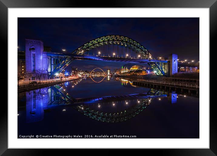 Tyne Bridge at Night Framed Mounted Print by Creative Photography Wales