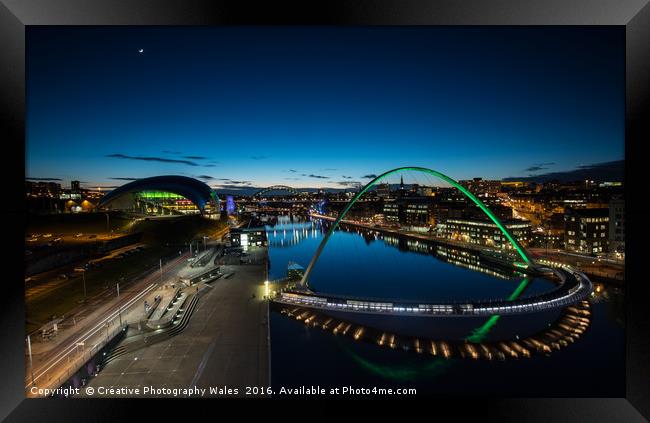 Newcastle Cityscape at Night Framed Print by Creative Photography Wales