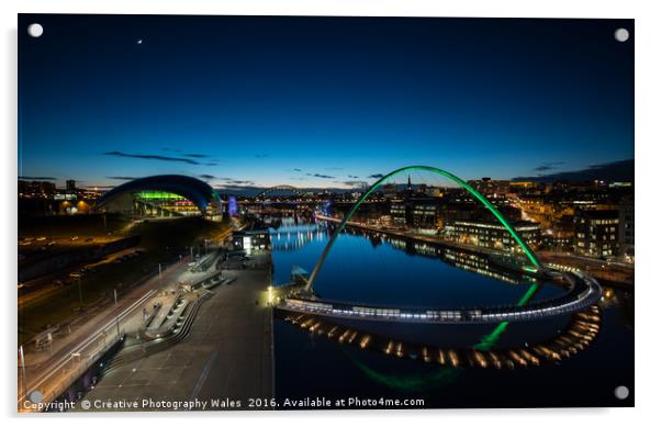 Newcastle Cityscape at Night Acrylic by Creative Photography Wales