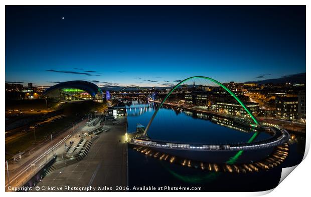 Newcastle Cityscape at Night Print by Creative Photography Wales