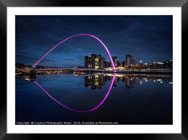 The Millennium Bridge on the Tyne at Night Framed Mounted Print by Creative Photography Wales